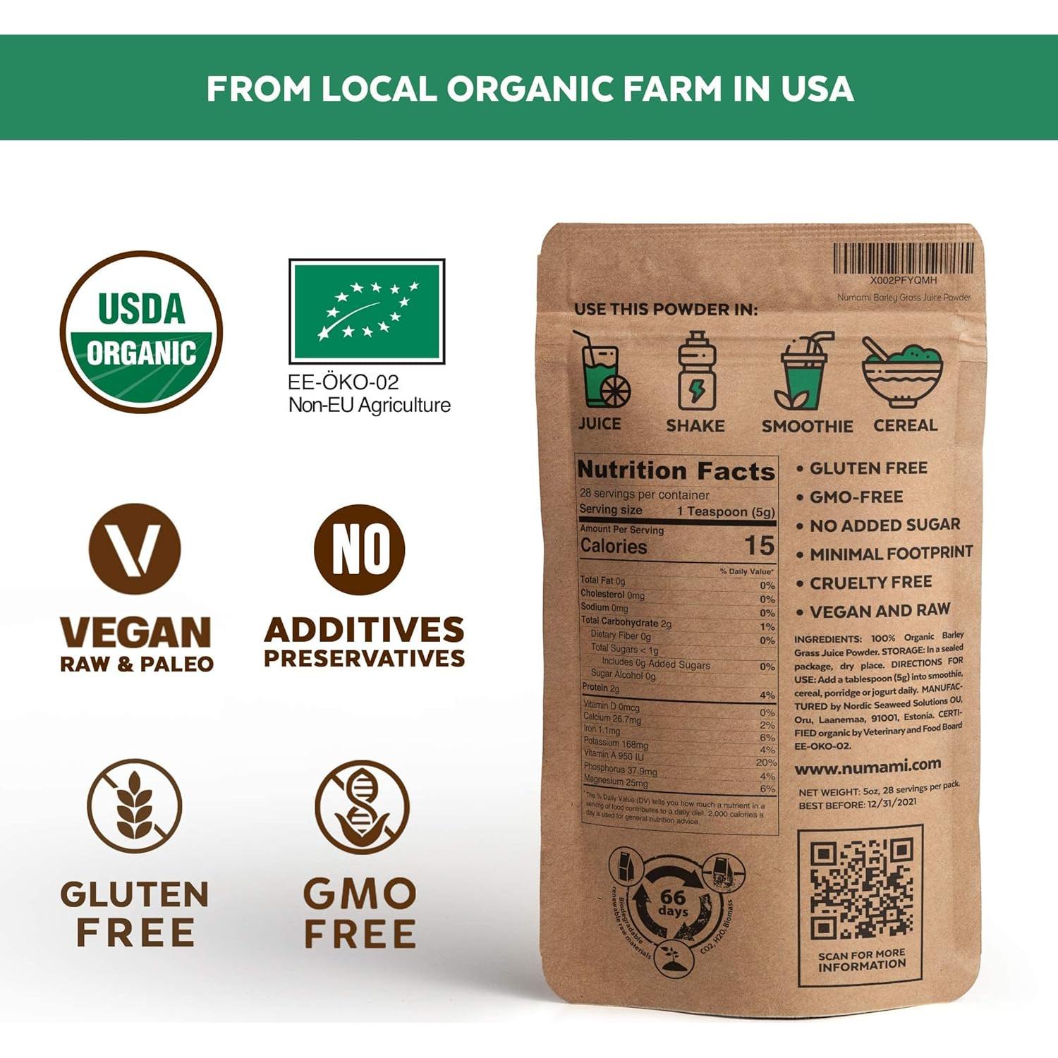 Polvo de Jugo de Césped de Cebada Numami 100% Orgánico 100g