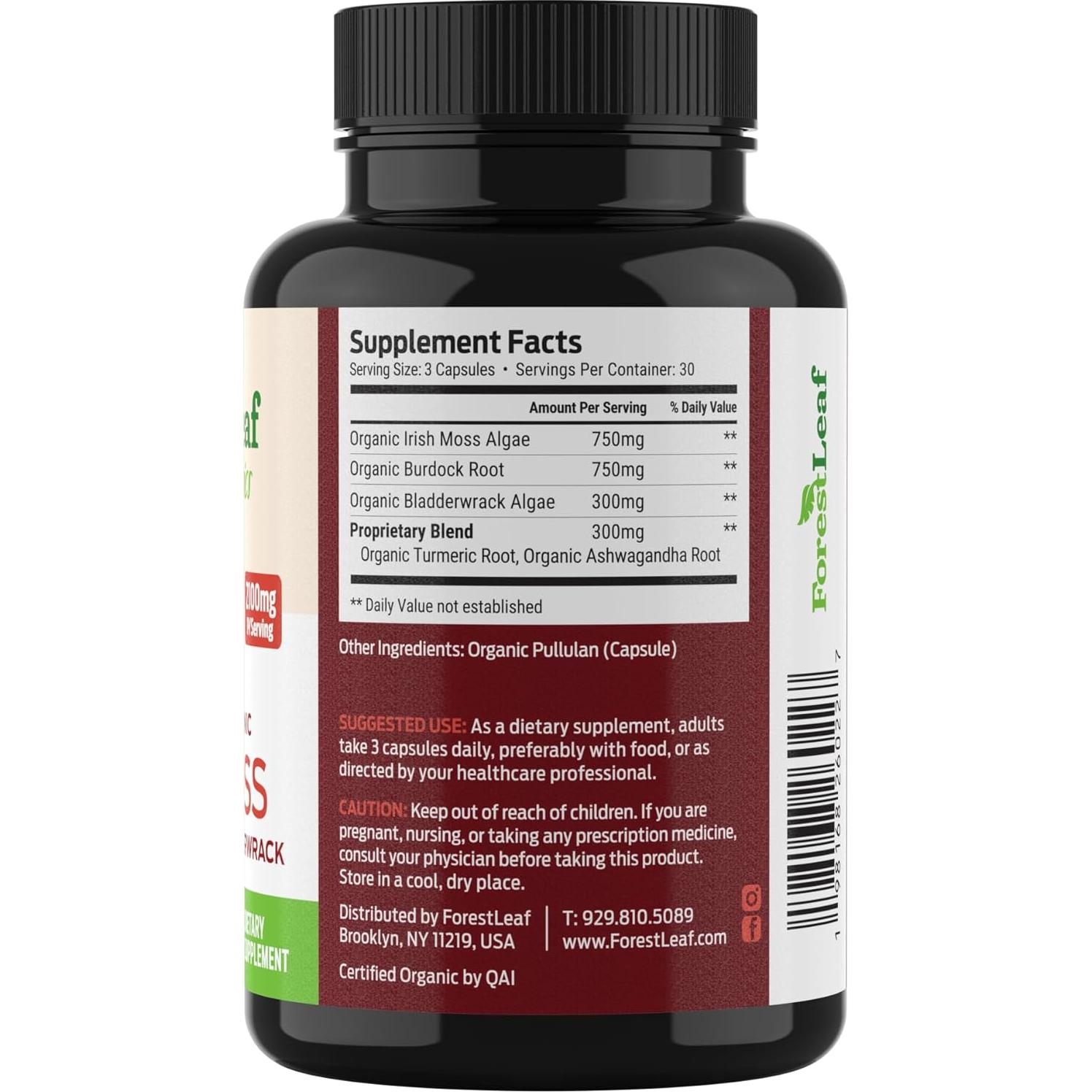 Cápsulas de Musgo Marino Orgánico ForestLeaf 2100mg 90 Veganas