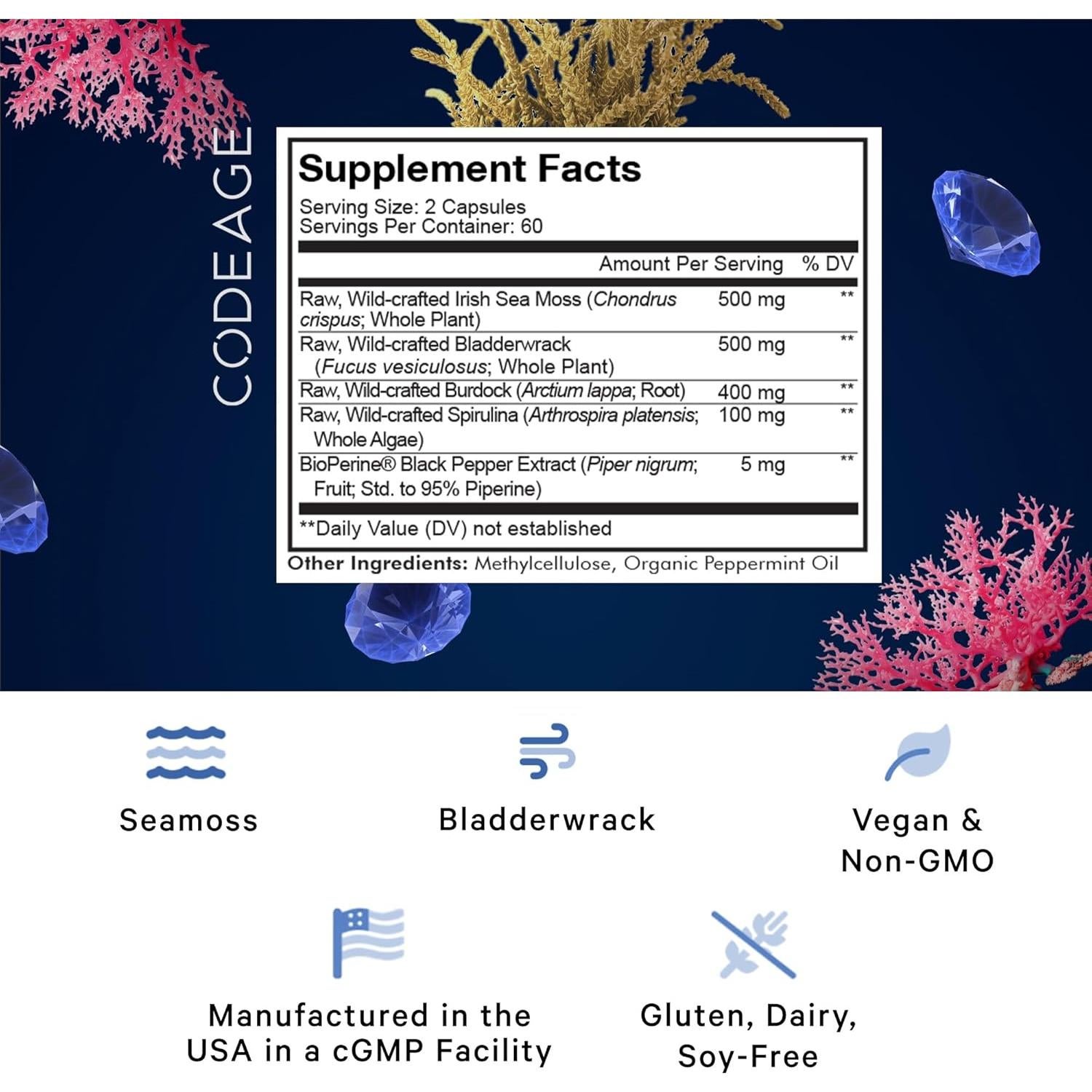 Suplemento Musgo Marino Irlandés Codeage 120 Cápsulas Vegano