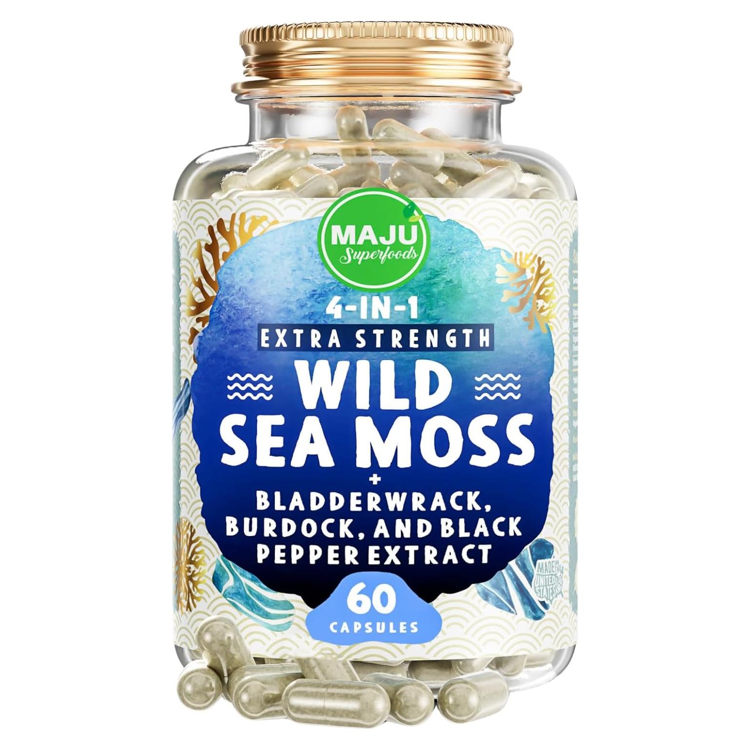 Cápsulas de Musgo Marino Orgánico MAJU 4-en-1 500 mg 60 ct