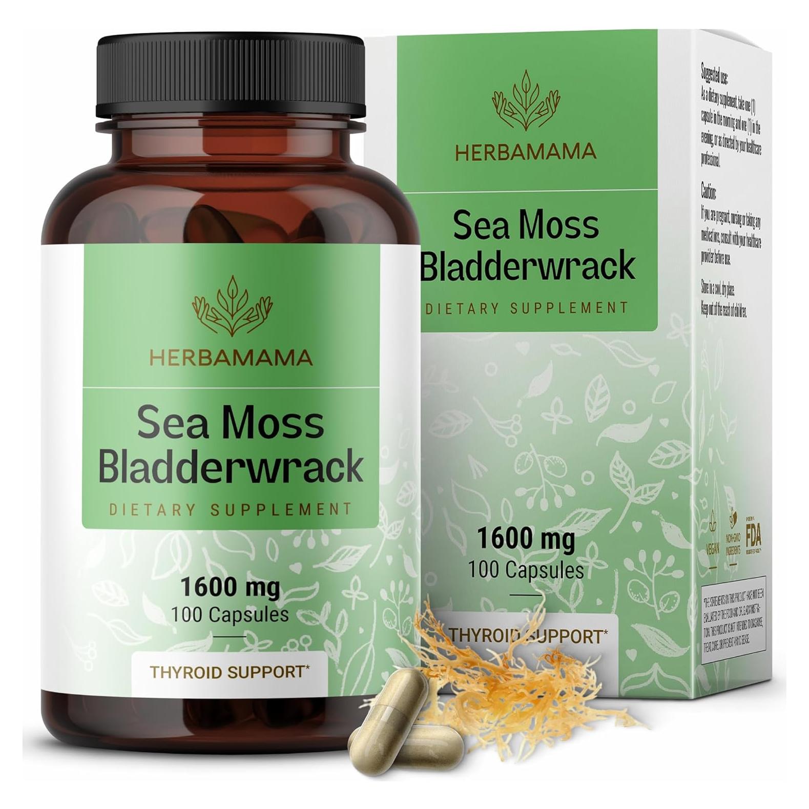 Cápsulas de Musgo Marino HERBAMAMA 1600mg Veganas 100 Unidades