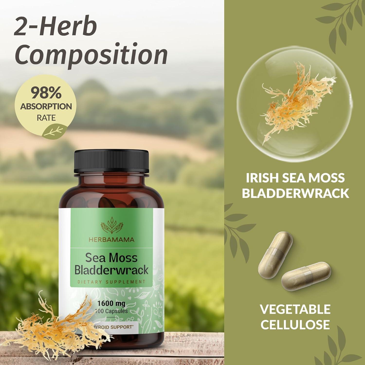 Cápsulas de Musgo Marino HERBAMAMA 1600mg Veganas 100 Unidades