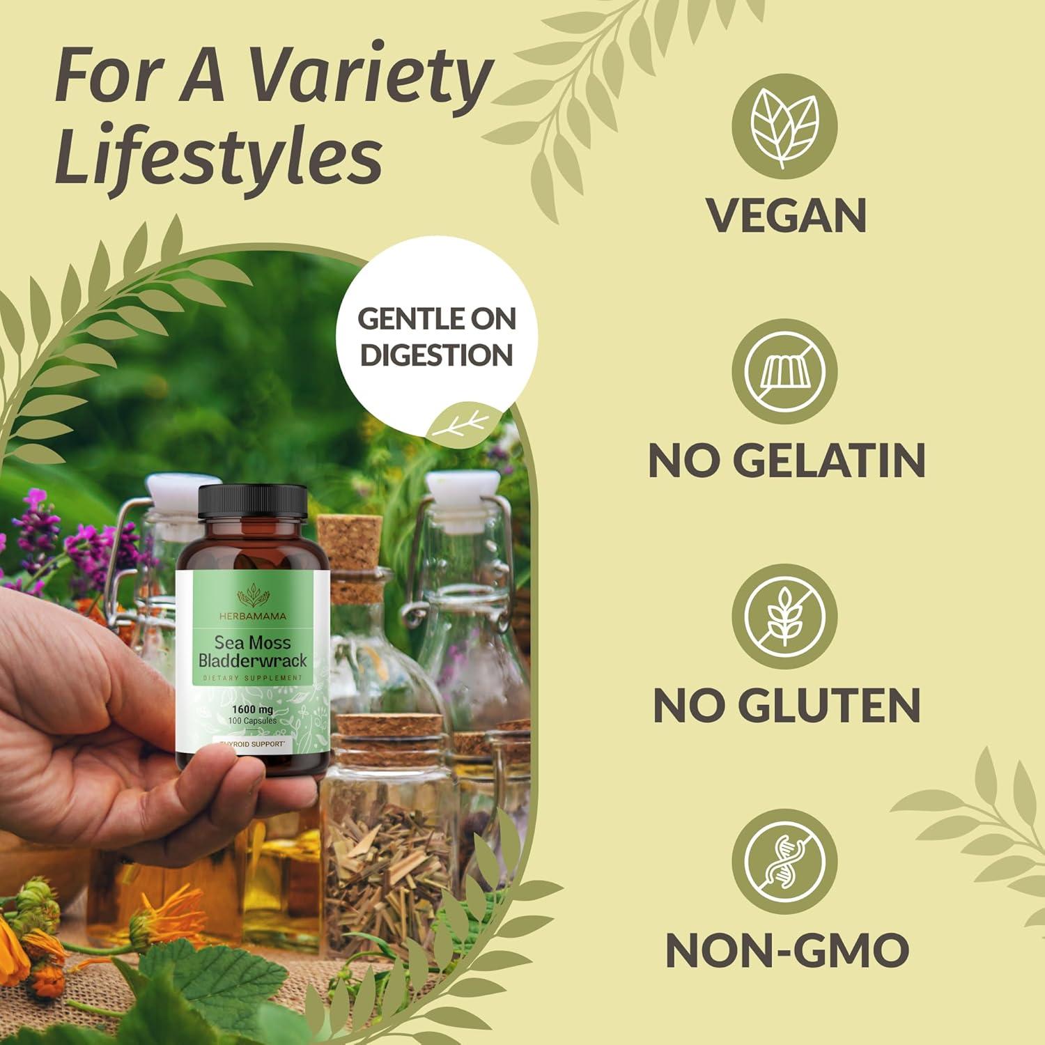 Cápsulas de Musgo Marino HERBAMAMA 1600mg Veganas 100 Unidades