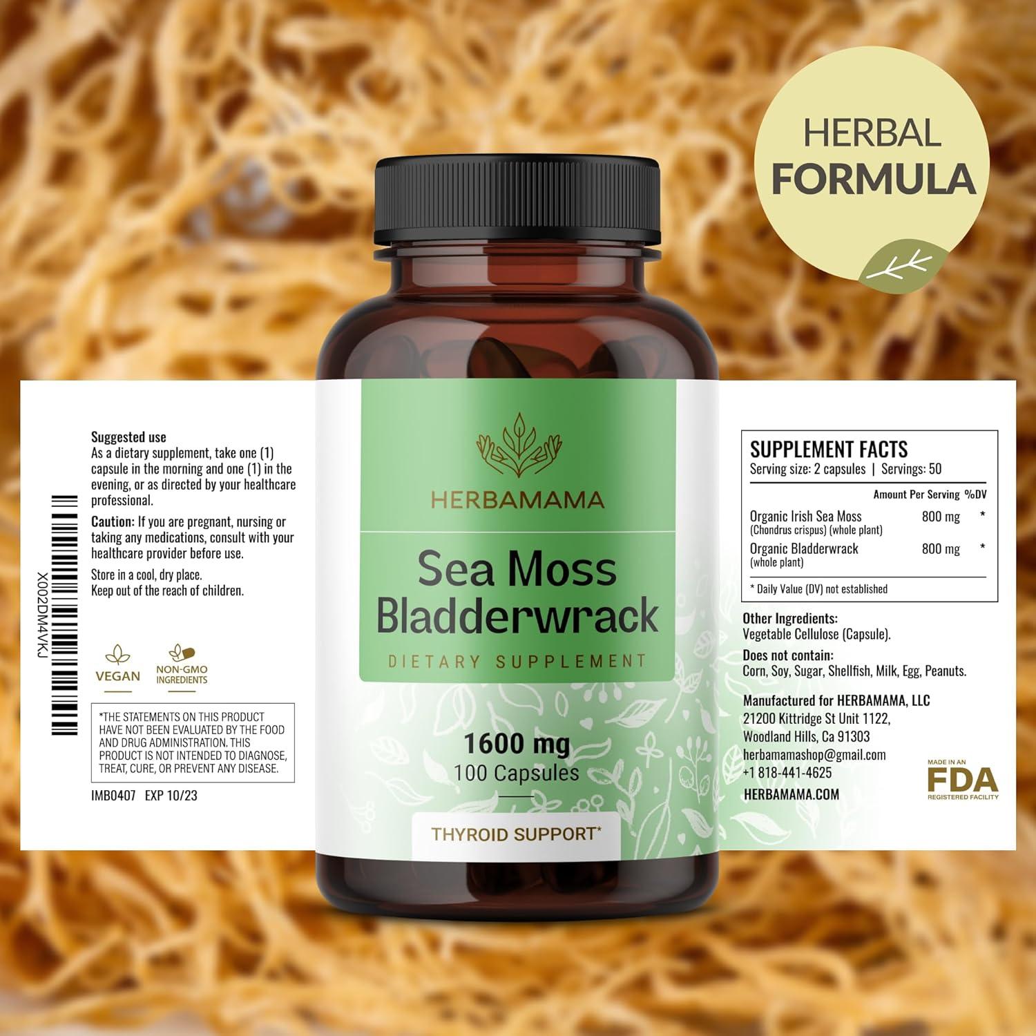 Cápsulas de Musgo Marino HERBAMAMA 1600mg Veganas 100 Unidades