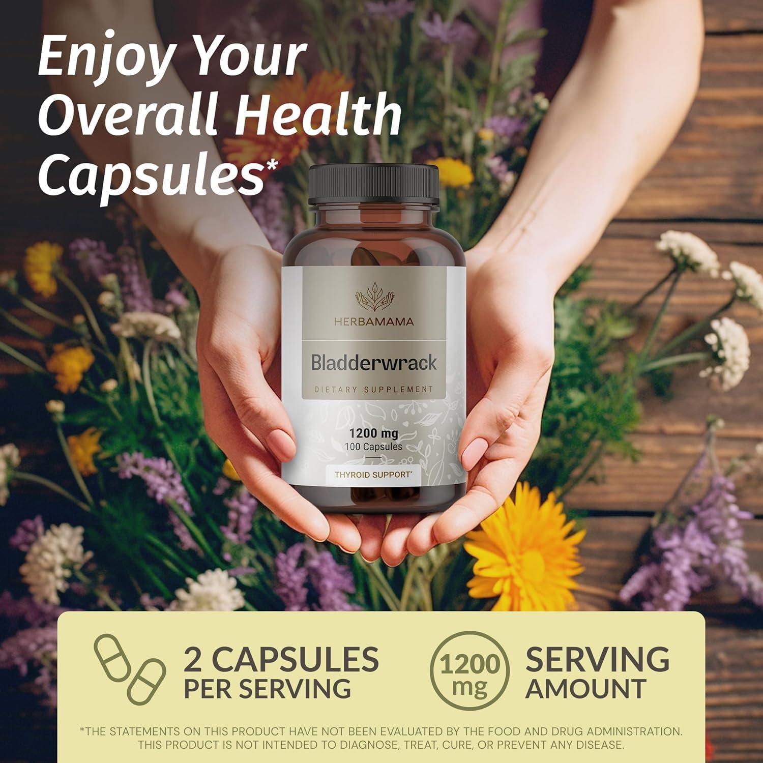 Cápsulas de Bladderwrack Herbamama 1200mg - 100 Veganas