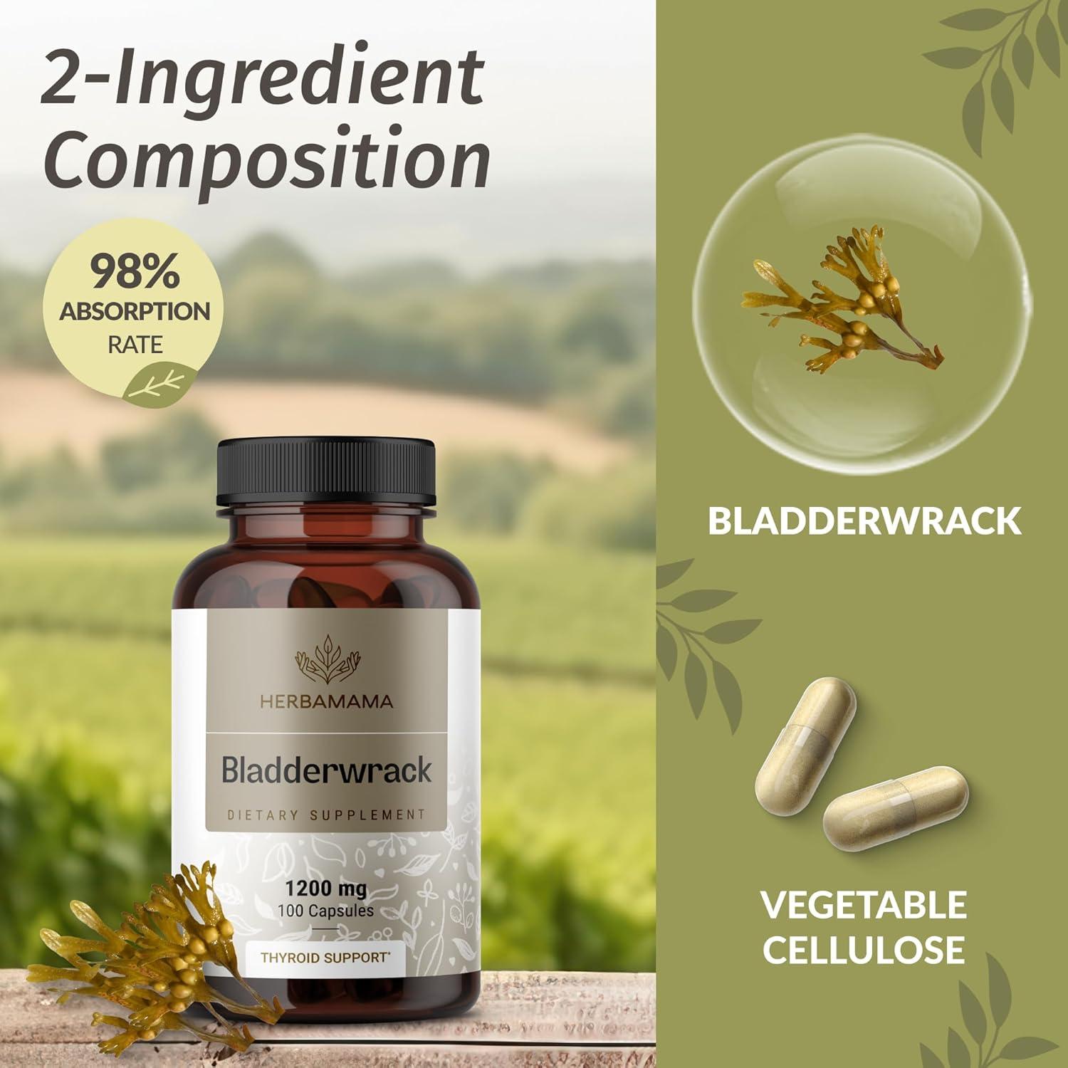 Cápsulas de Bladderwrack Herbamama 1200mg - 100 Veganas