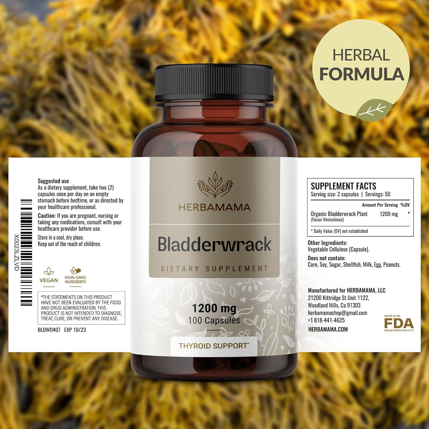 Cápsulas de Bladderwrack Herbamama 1200mg - 100 Veganas