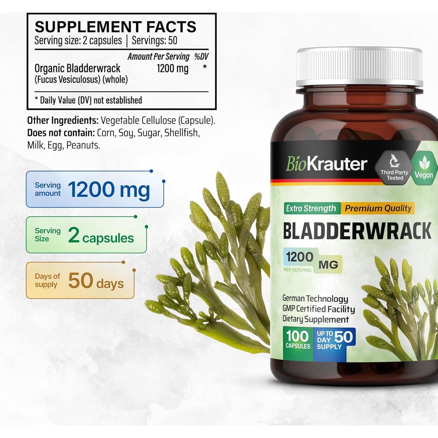 Cápsulas de Fucus 1200 mg - 100 Unidades - Veganas y Naturales