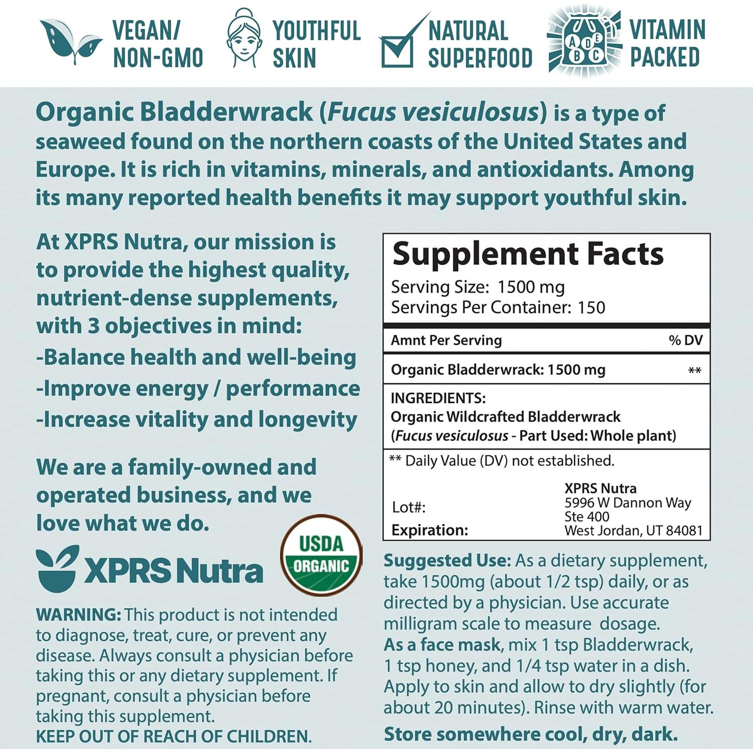 Polvo Orgánico de Algas Marinas XPRS Nutra 226.8g - Suplemento Vegano