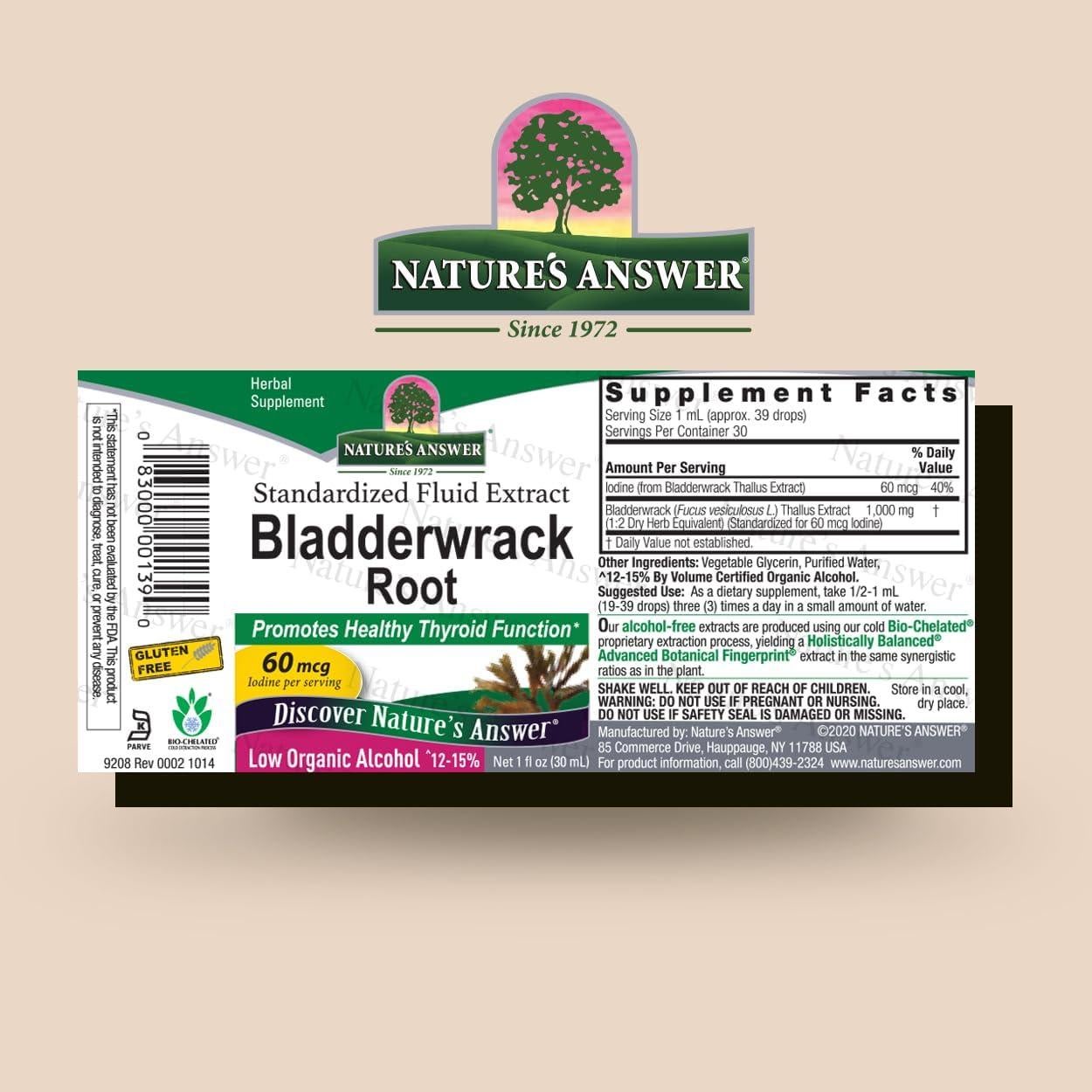 Extracto de Bladderwrack Nature's Answer 30 ml - Bajo Alcohol