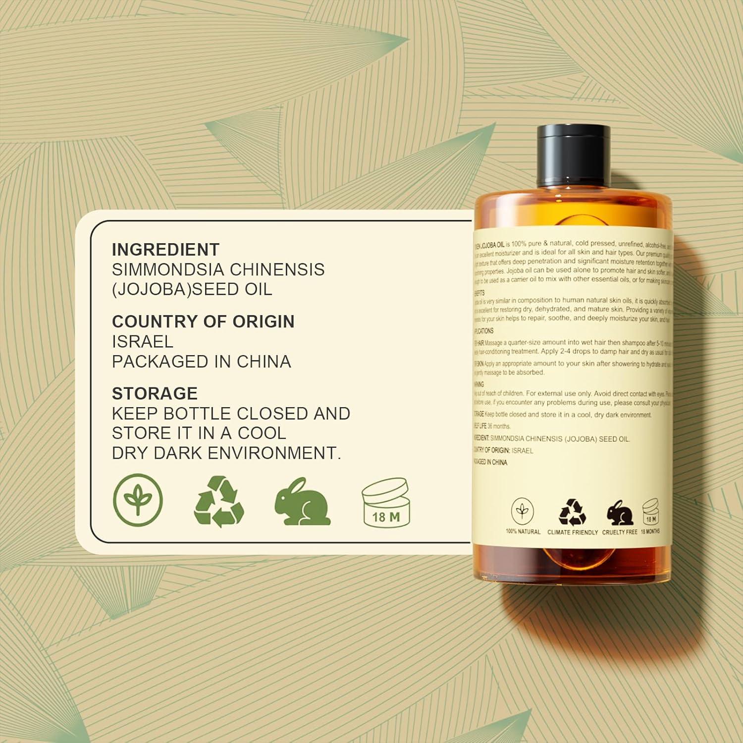 Aceite de Jojoba Puro Orgánico Yoken 473ml Hidratante Natural