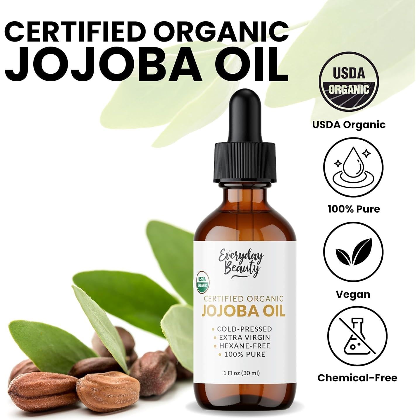 Aceite de Jojoba Orgánico Everyday Beauty 29.57 ml - Hidratante Facial y Capilar
