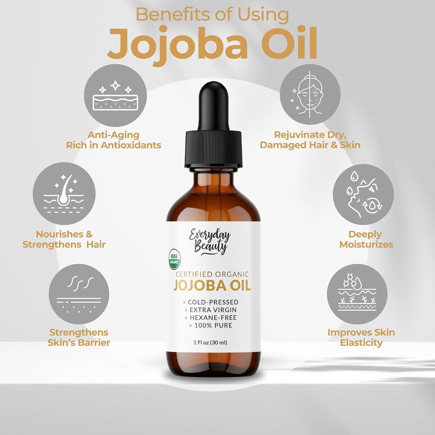 Aceite de Jojoba Orgánico Everyday Beauty 29.57 ml - Hidratante Facial y Capilar