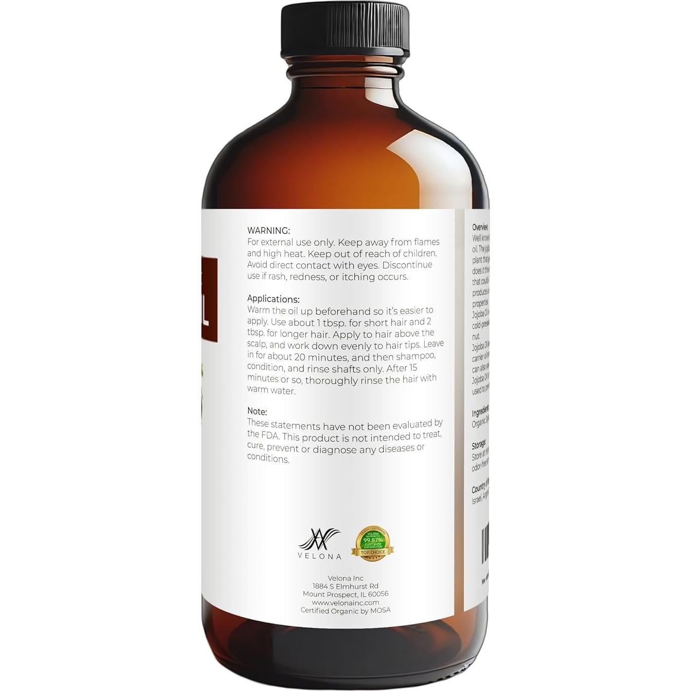 Aceite de Jojoba Orgánico Velona 473 ml - Puro y Natural