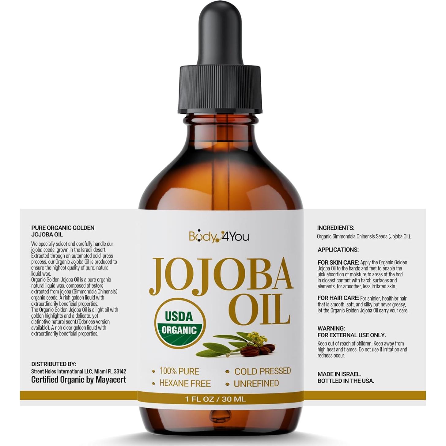 Aceite de Jojoba Orgánico BodyJ4You 29.57 ml - Hidratante Natural