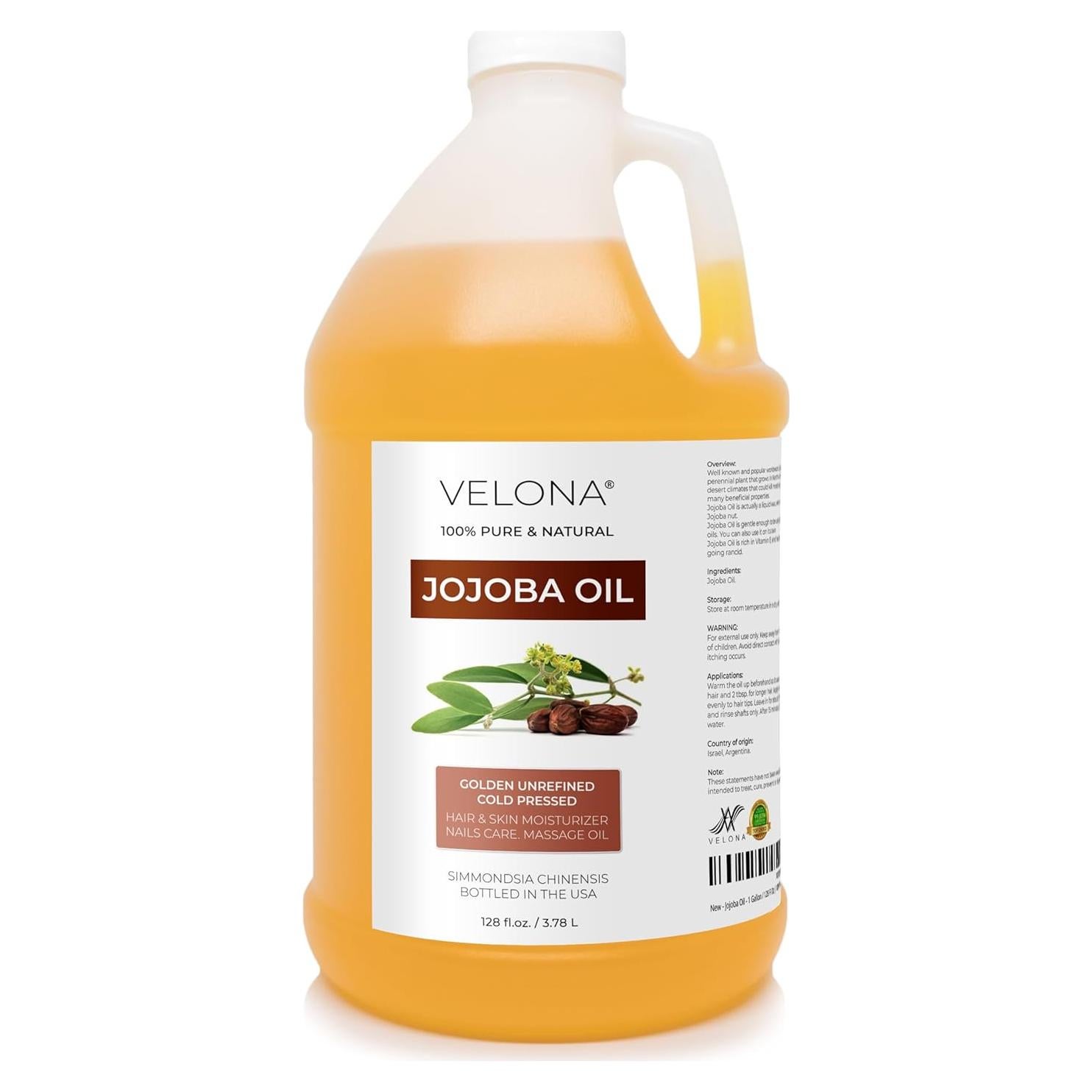 Aceite de Jojoba 100% Puro Velona - 3.79 Litros Prensado en Frío