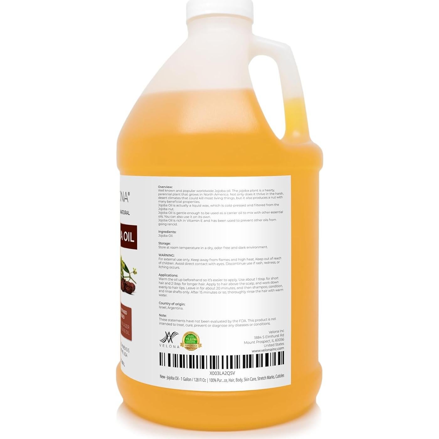 Aceite de Jojoba 100% Puro Velona - 3.79 Litros Prensado en Frío