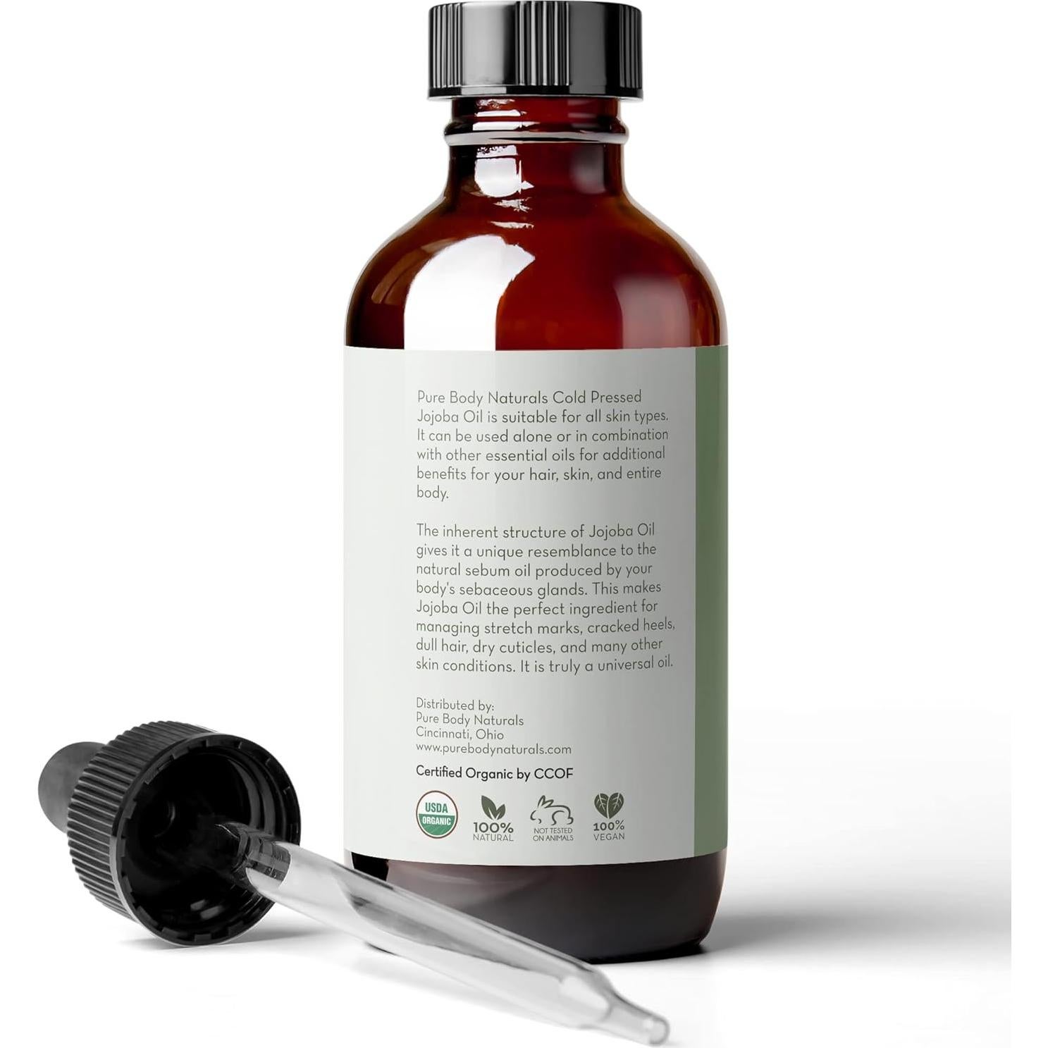 Aceite de Jojoba Orgánico Pure Body Naturals 118 ml - Puro y Prensado en Frío