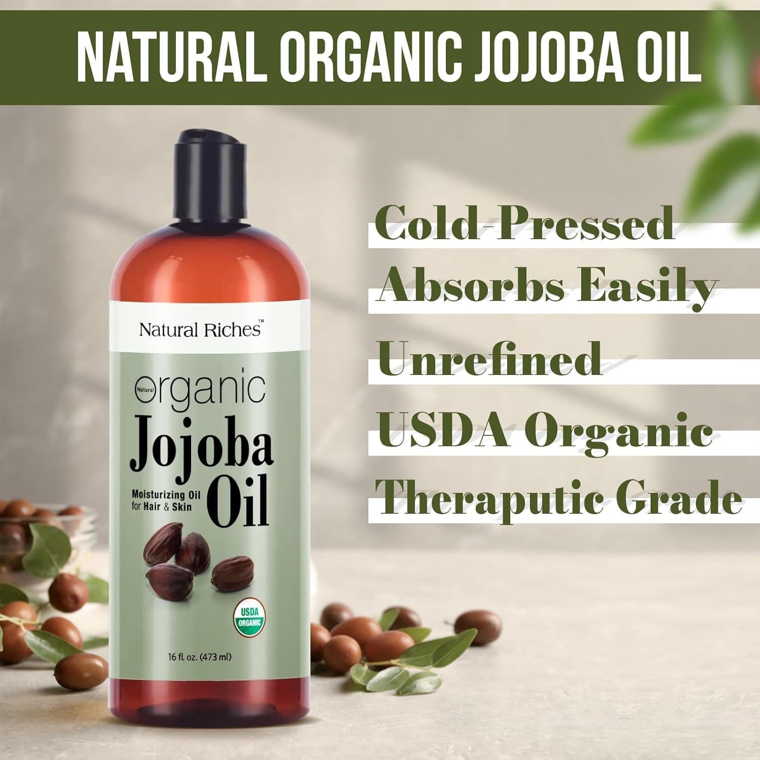 Aceite de Jojoba Orgánico Natural Riches 473 ml Hidratante