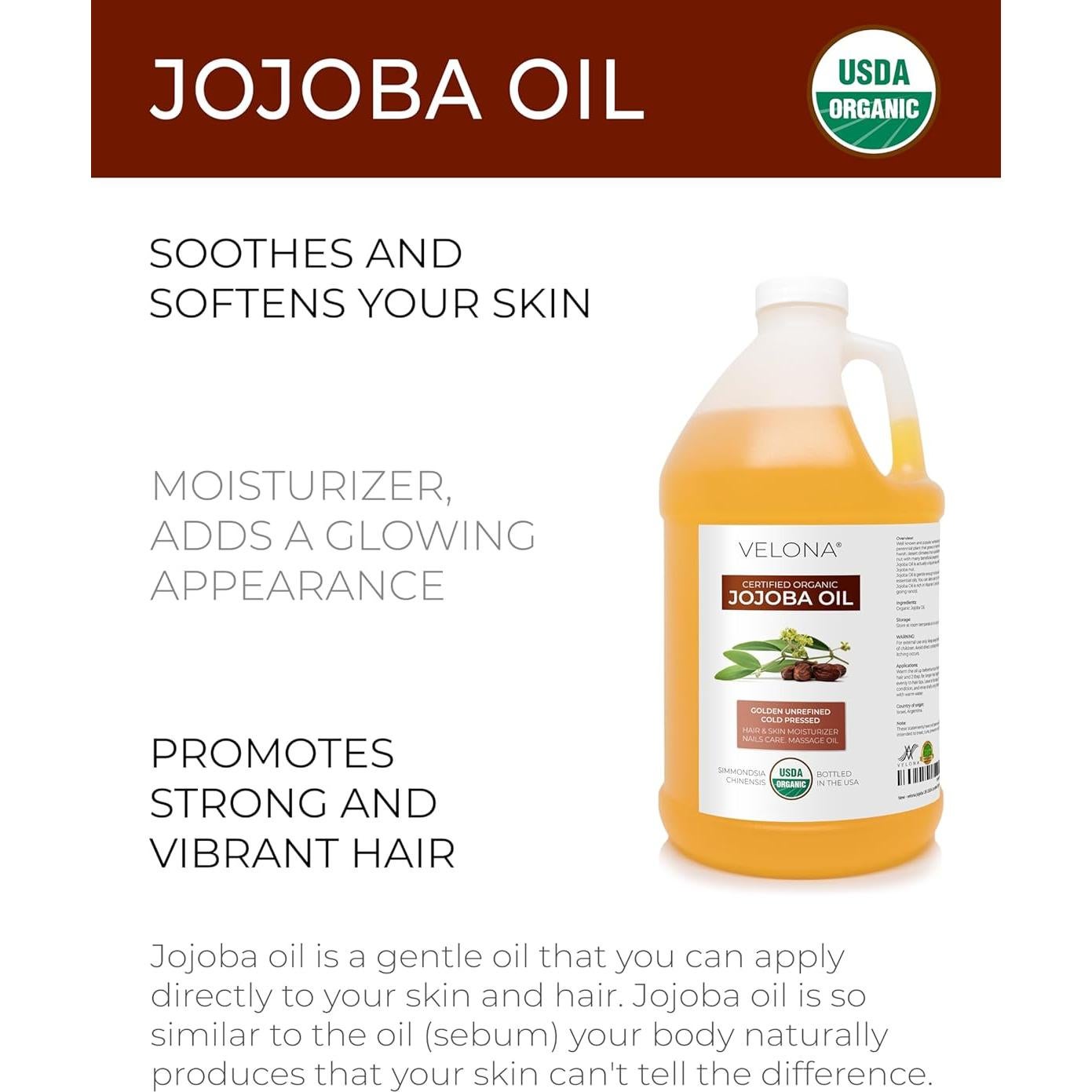 Aceite de Jojoba Orgánico Velona 3.79L Prensado en Frío
