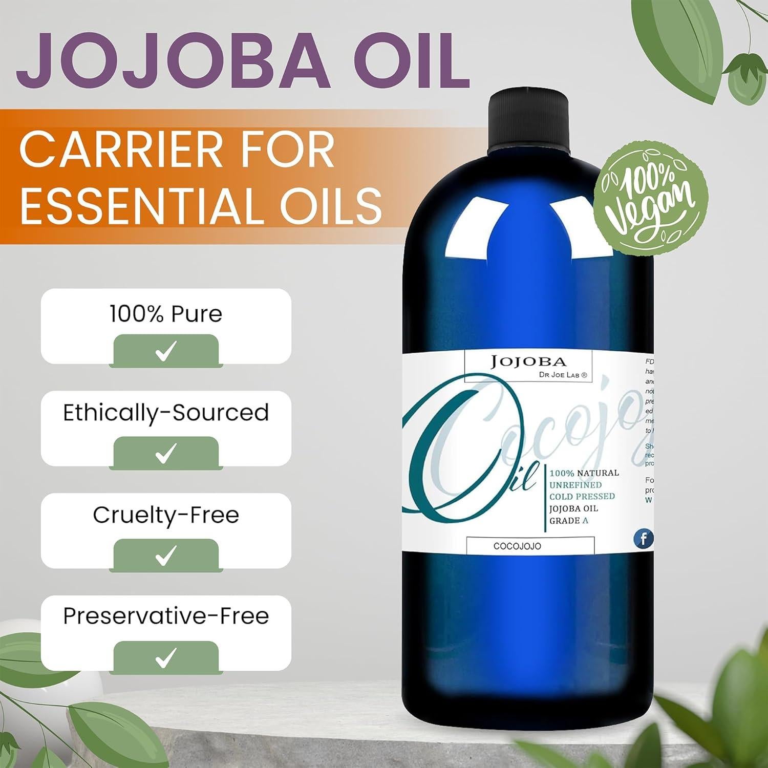 Aceite de Jojoba Orgánico Cocojojo 946 ml Puro Prensado en Frío