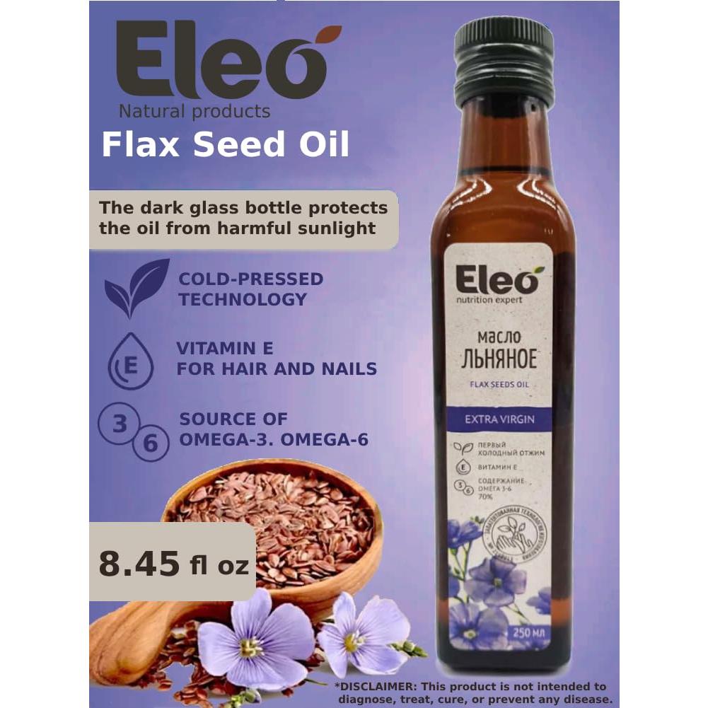 Aceite de Semilla de Lino Eleo 250ml Vegano Extra Virgen Prensado en Frío