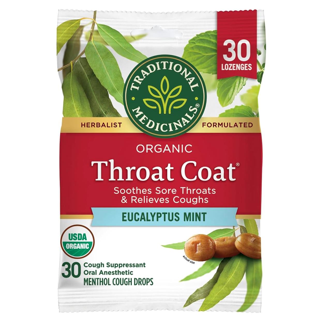 Caramelos Orgánicos Throat Coat Traditional Medicinals Eucalipto Menta 30 Unidades
