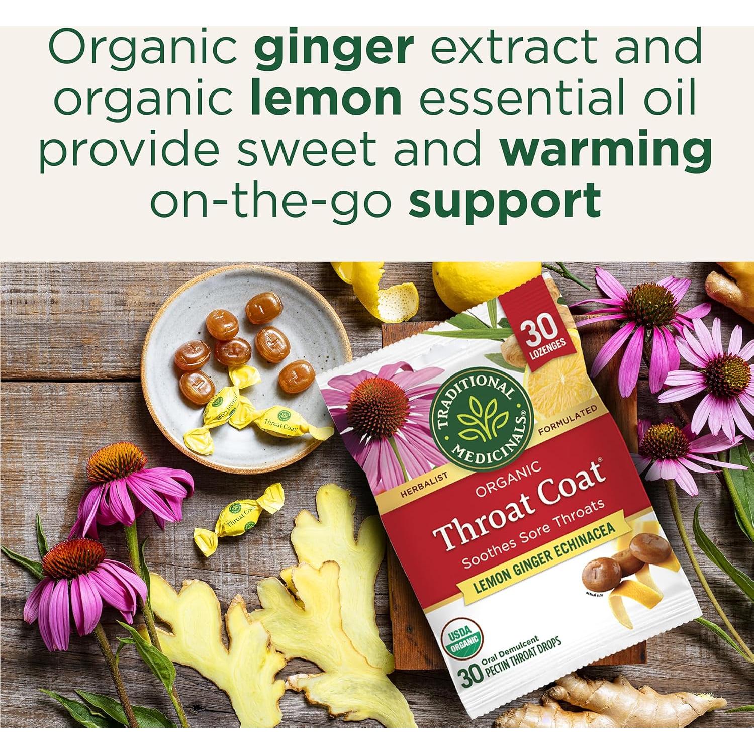 Caramelos Orgánicos Throat Coat Traditional Medicinals Eucalipto Menta 30 Unidades