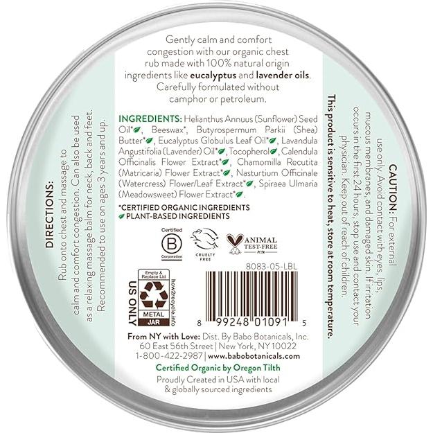 Babo Botanicals Eucalyptus Rub Orgánico 56.7g - Alivio Natural