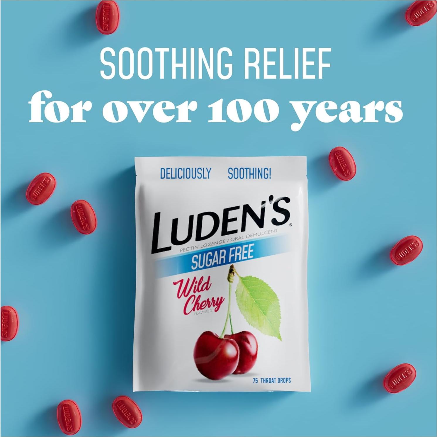 Caramelos para la Garganta Luden's Sin Azúcar Cereza Silvestre 75 Unidades