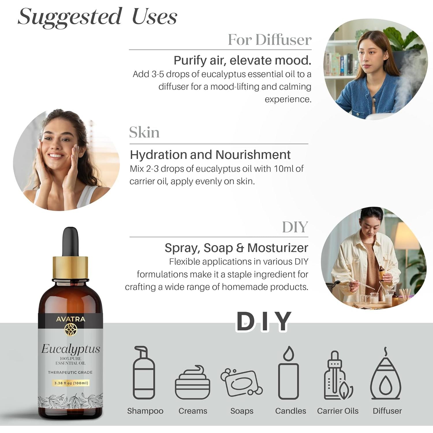 Aceite Esencial de Eucalipto Avatra 100 ML - Puro y Natural