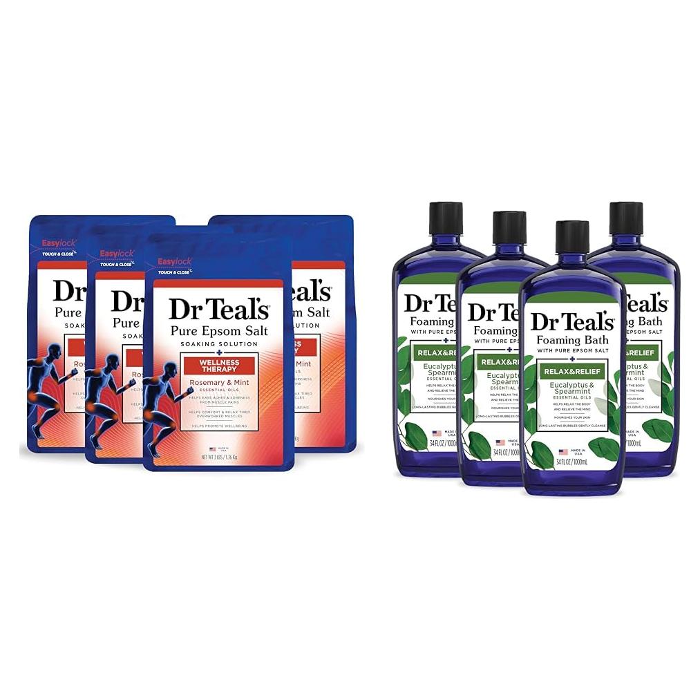 Baño de Sal Epsom Puro Dr Teal, Romero y Menta, 4x1008ml