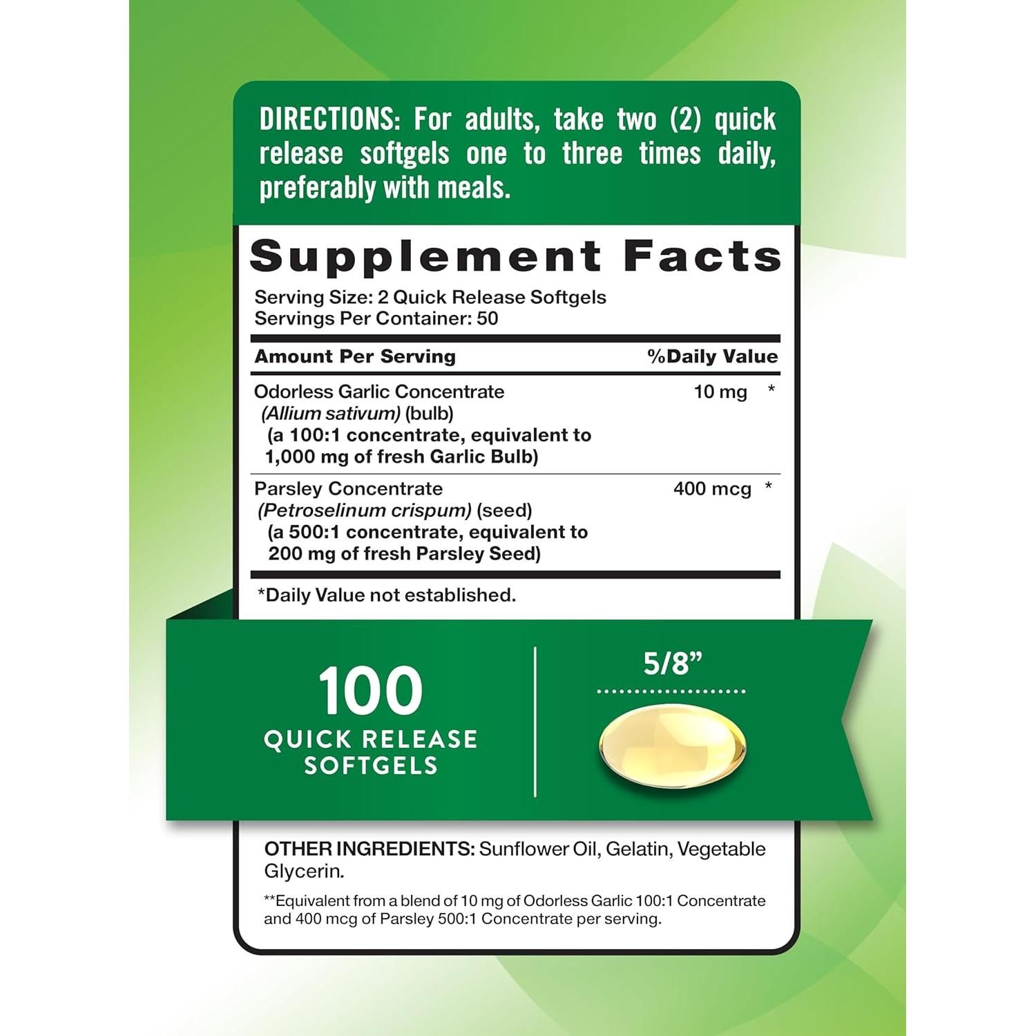 Suplemento de Ajo y Perejil Nature's Truth 1200mg 100 Gelatinas