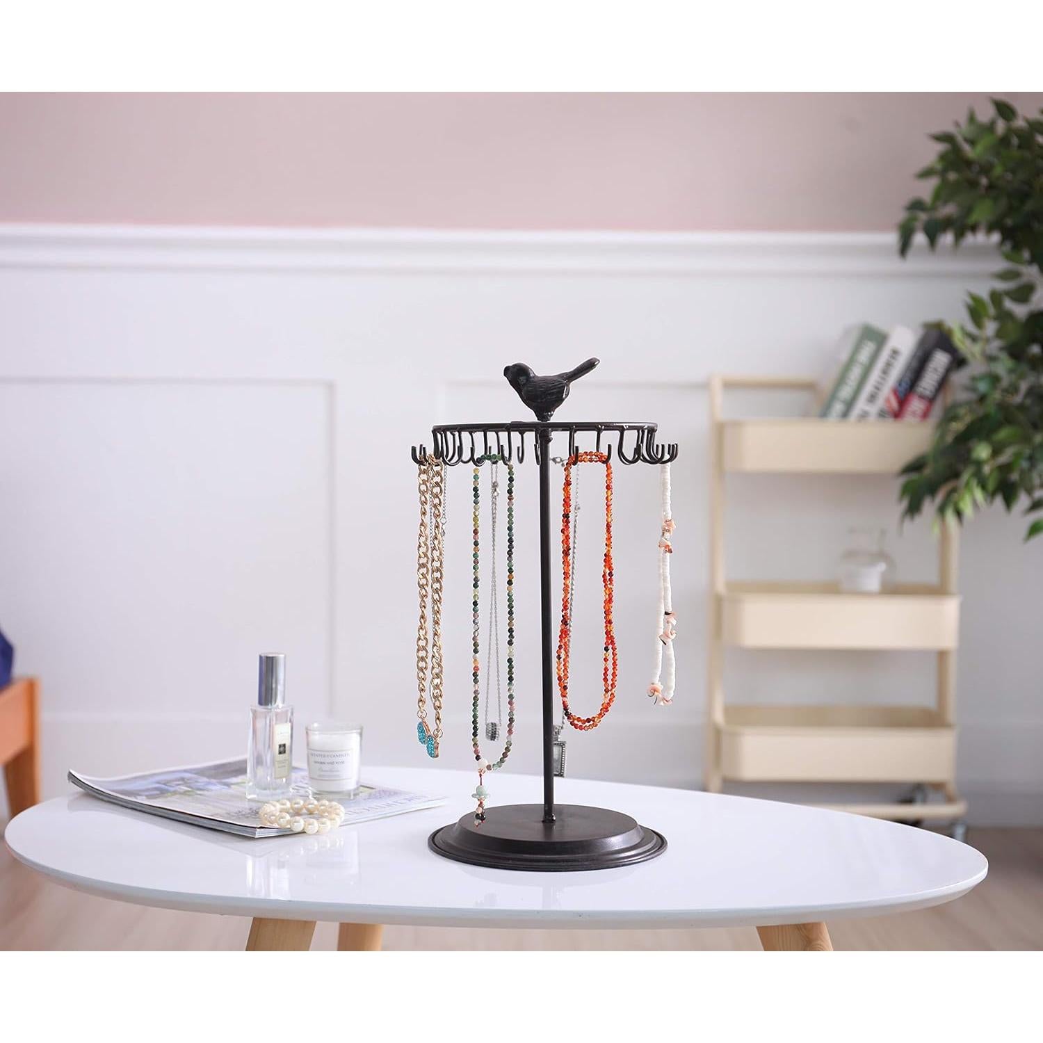 Soporte Giratorio para Collares Owlgift Negro 24 Ganchos