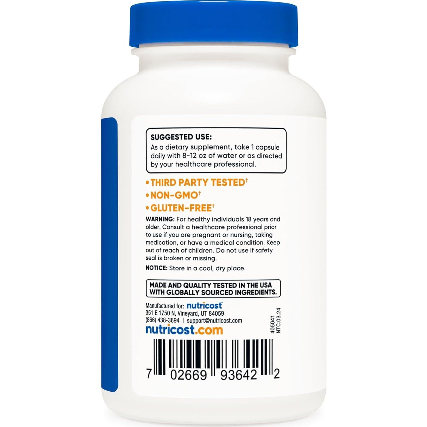 Raíz de Sello de Oro Nutricost 600mg 120 Cápsulas Vegetarianas