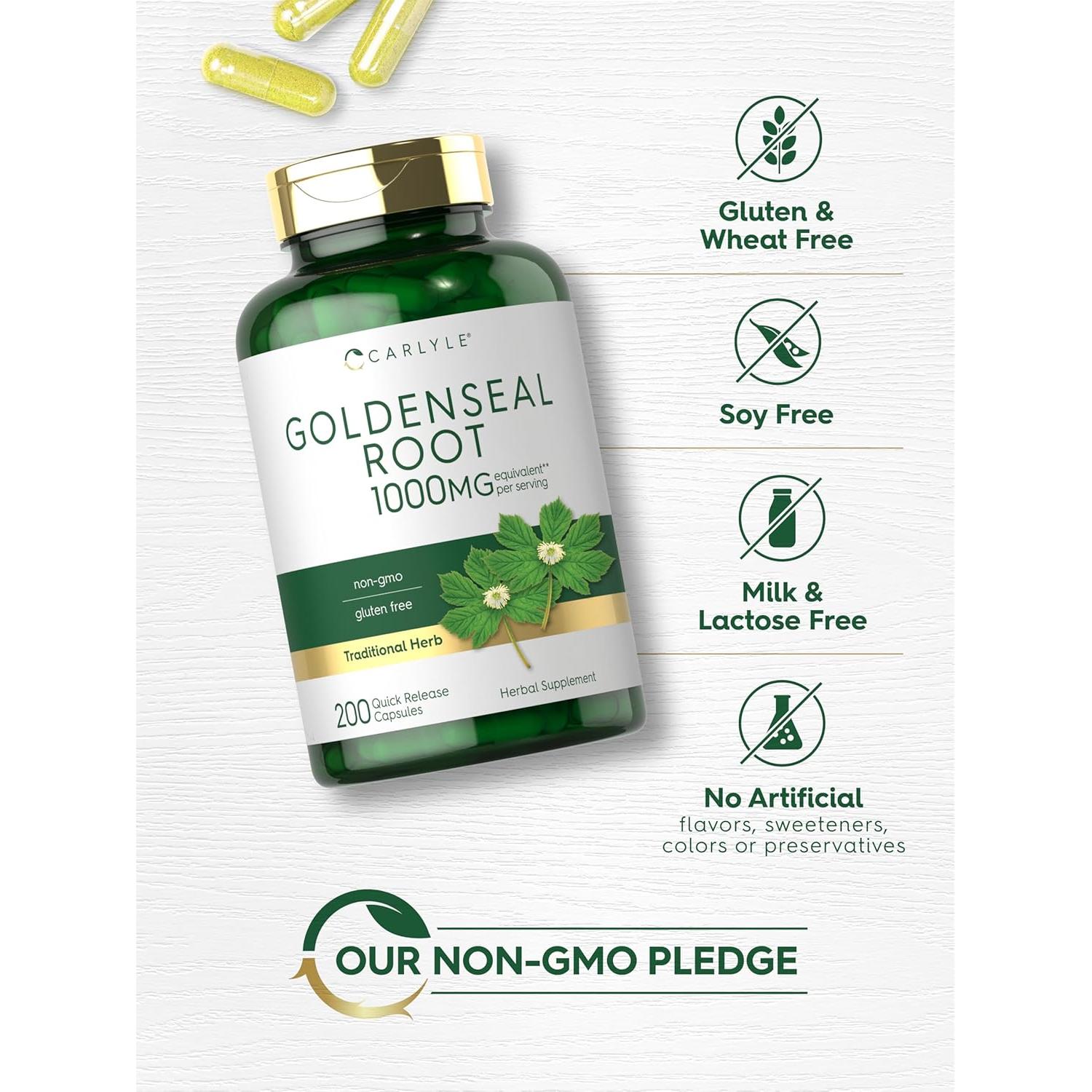 Cápsulas de Goldenseal Carlyle 1000mg | 200 Unidades | Suplemento Herbal