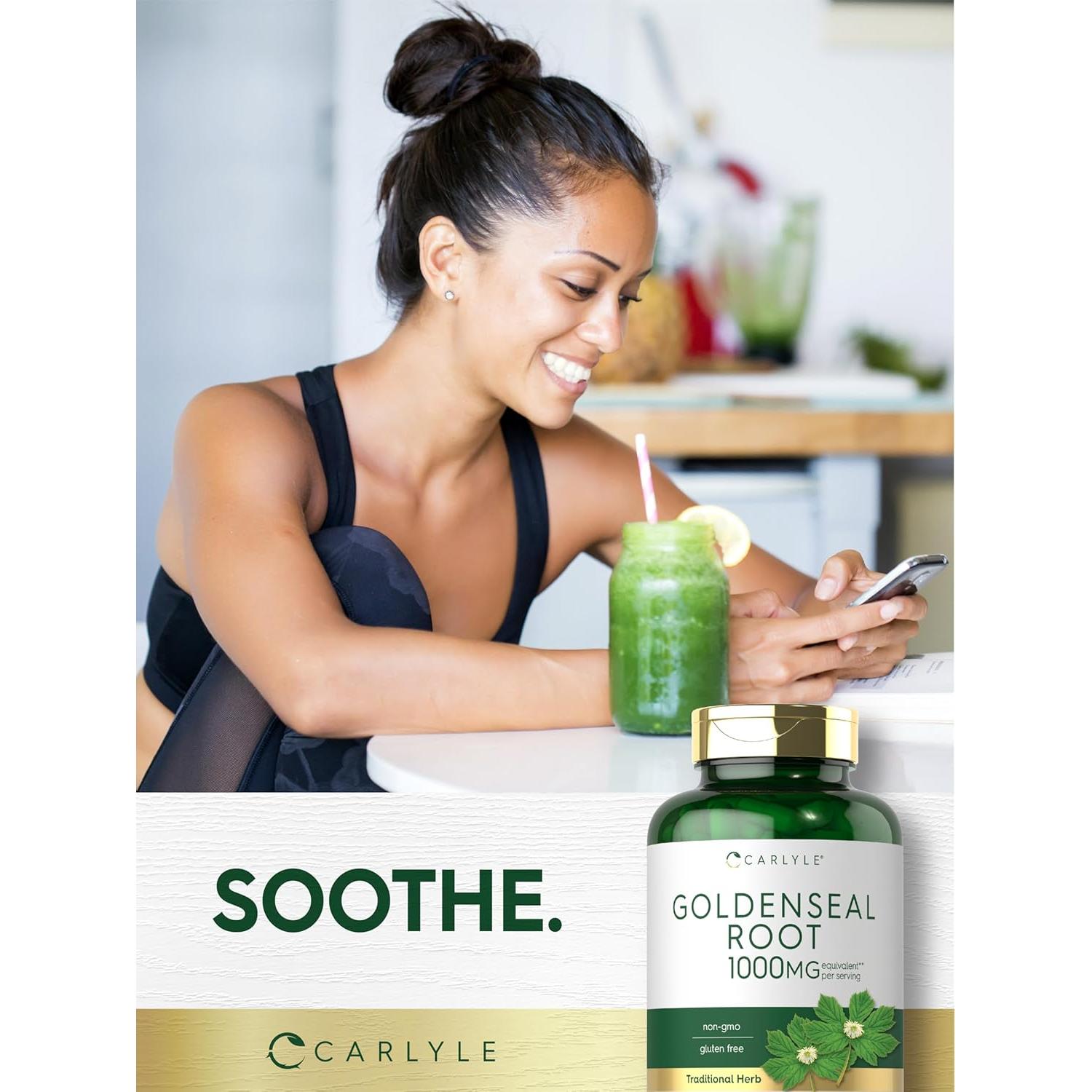 Cápsulas de Goldenseal Carlyle 1000mg | 200 Unidades | Suplemento Herbal