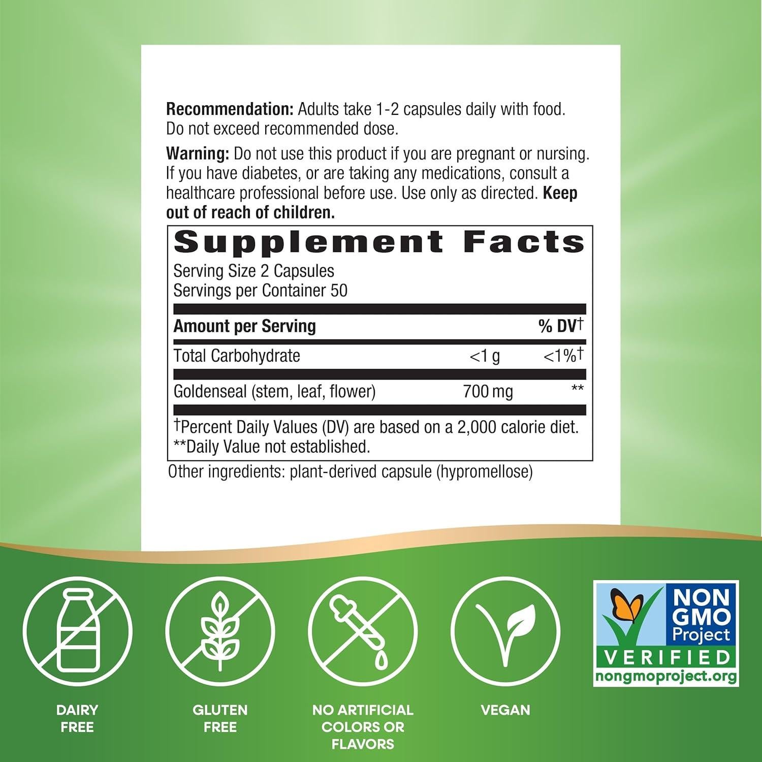 Goldenseal Nature's Way 700 mg Vegano 100 Cápsulas
