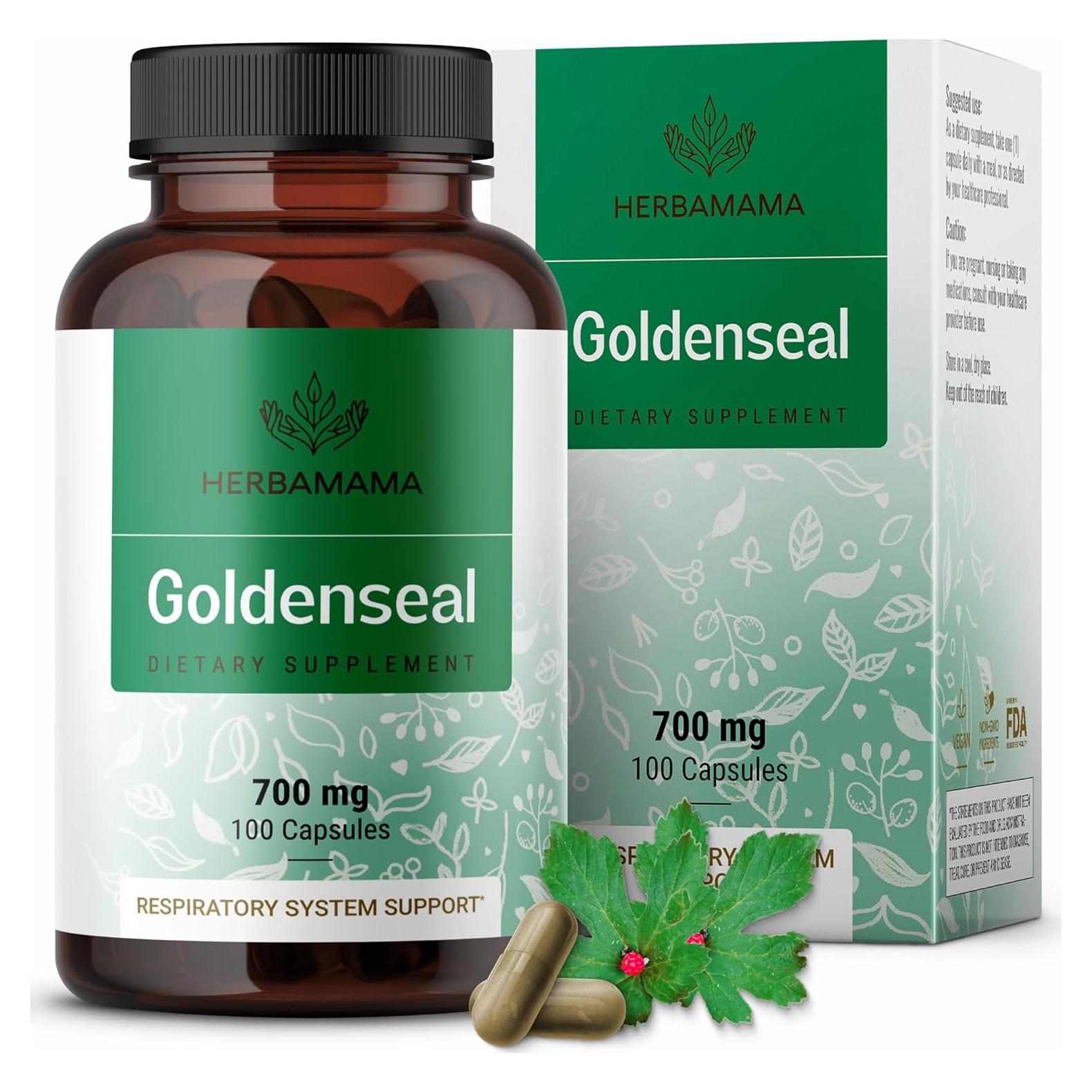 Cápsulas de raíz de Goldenseal Herbamama 700mg - Vegano