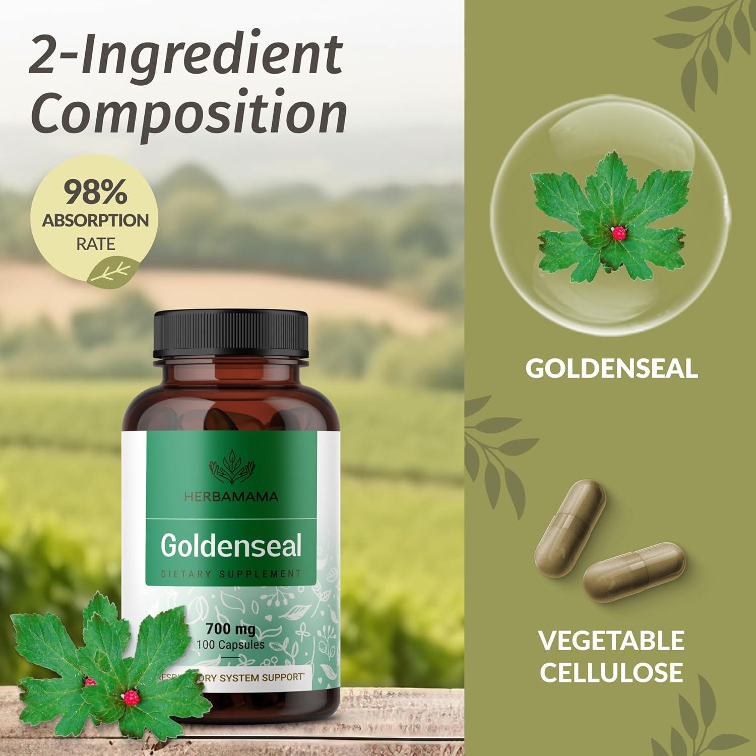 Cápsulas de raíz de Goldenseal Herbamama 700mg - Vegano
