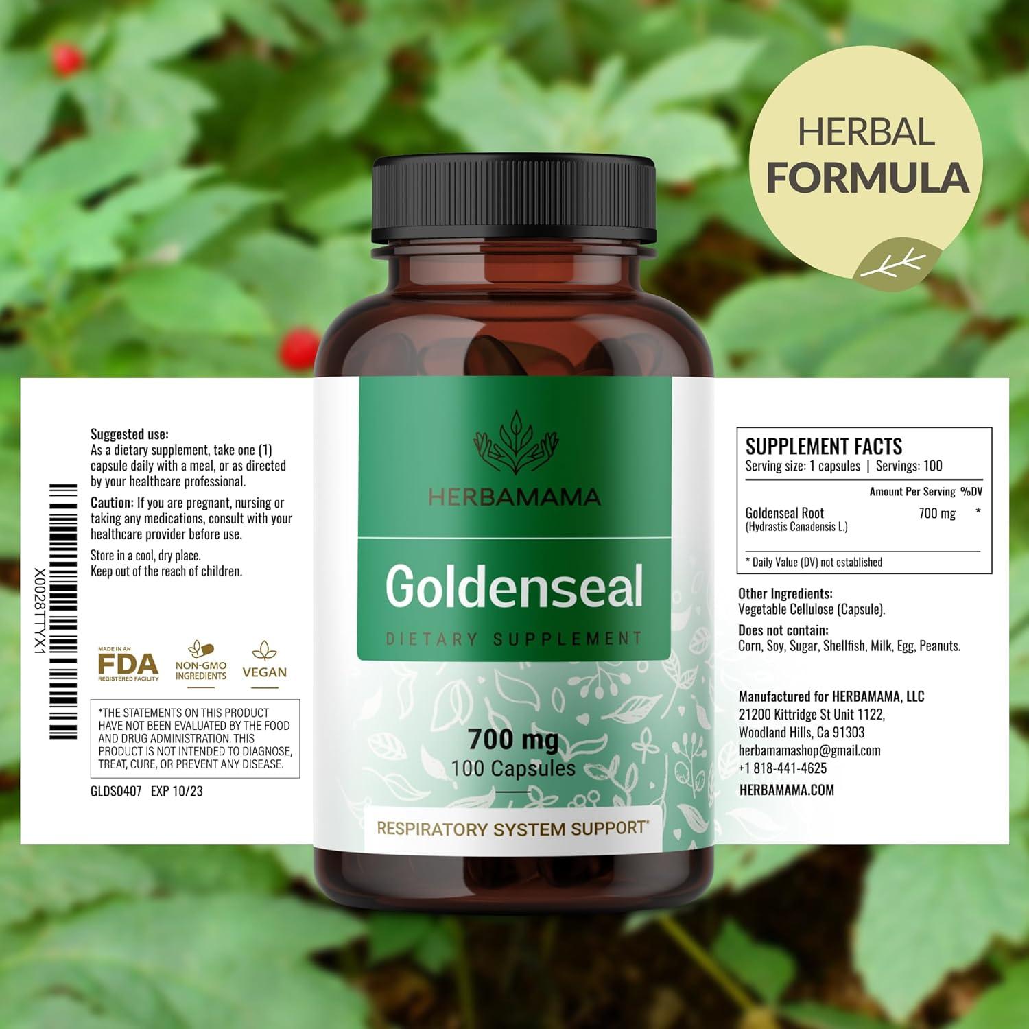 Cápsulas de raíz de Goldenseal Herbamama 700mg - Vegano