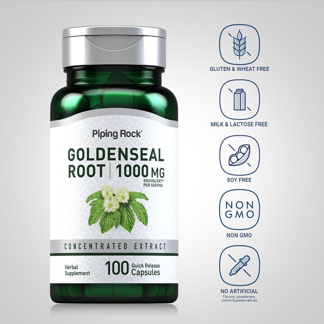 Cápsulas de Goldenseal Piping Rock 1000mg 100 Unidades Sin OGM