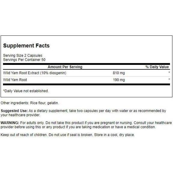Raíz de YAM Silvestre Swanson 100 Cápsulas 1000 mg