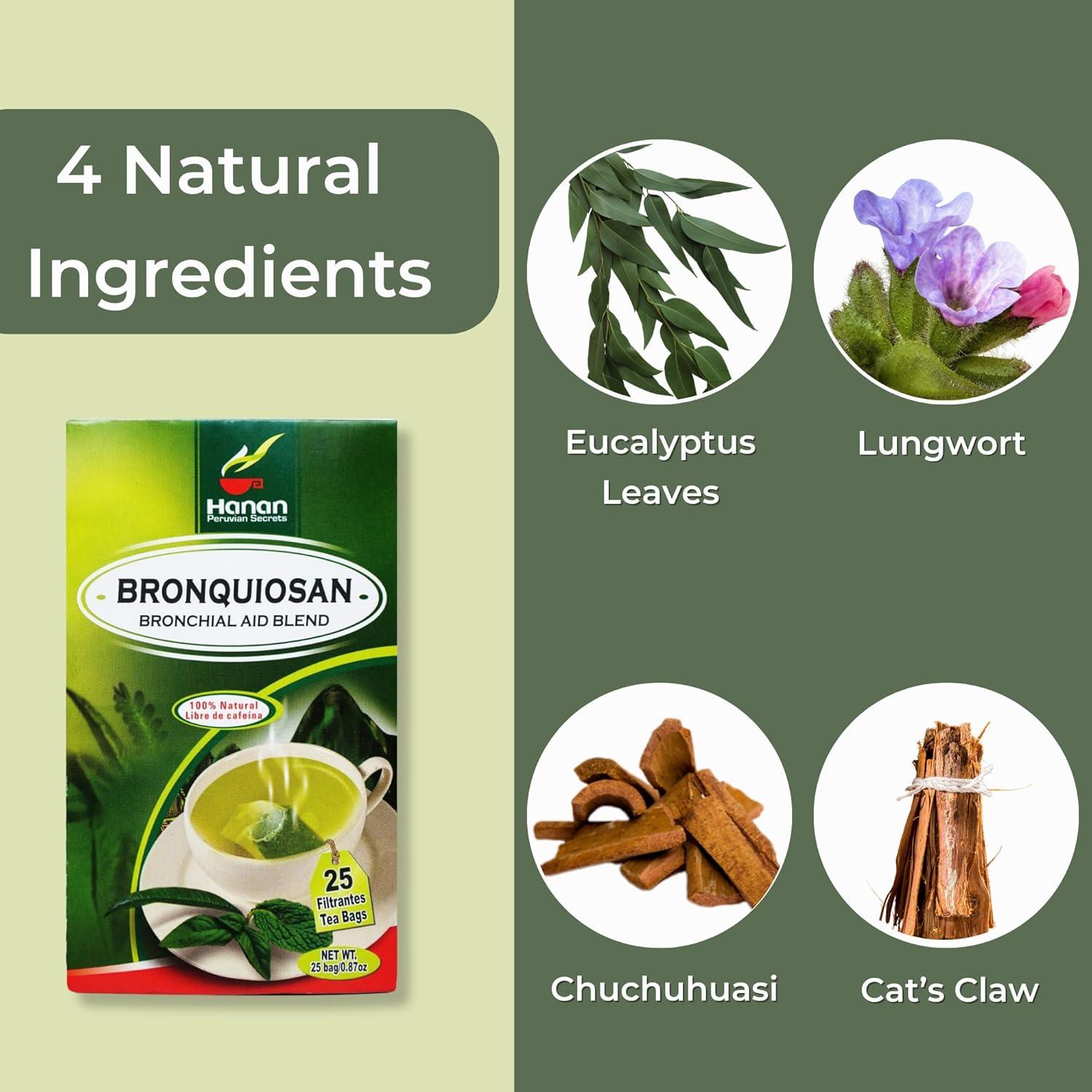 Té Herbal Bronquiosan Hanan 25 Bolsitas Eucalipto y Uña de Gato