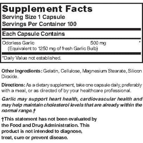 Suplemento Ajo Sin Olor Mezcla Natural 100 Caps 1250 mg