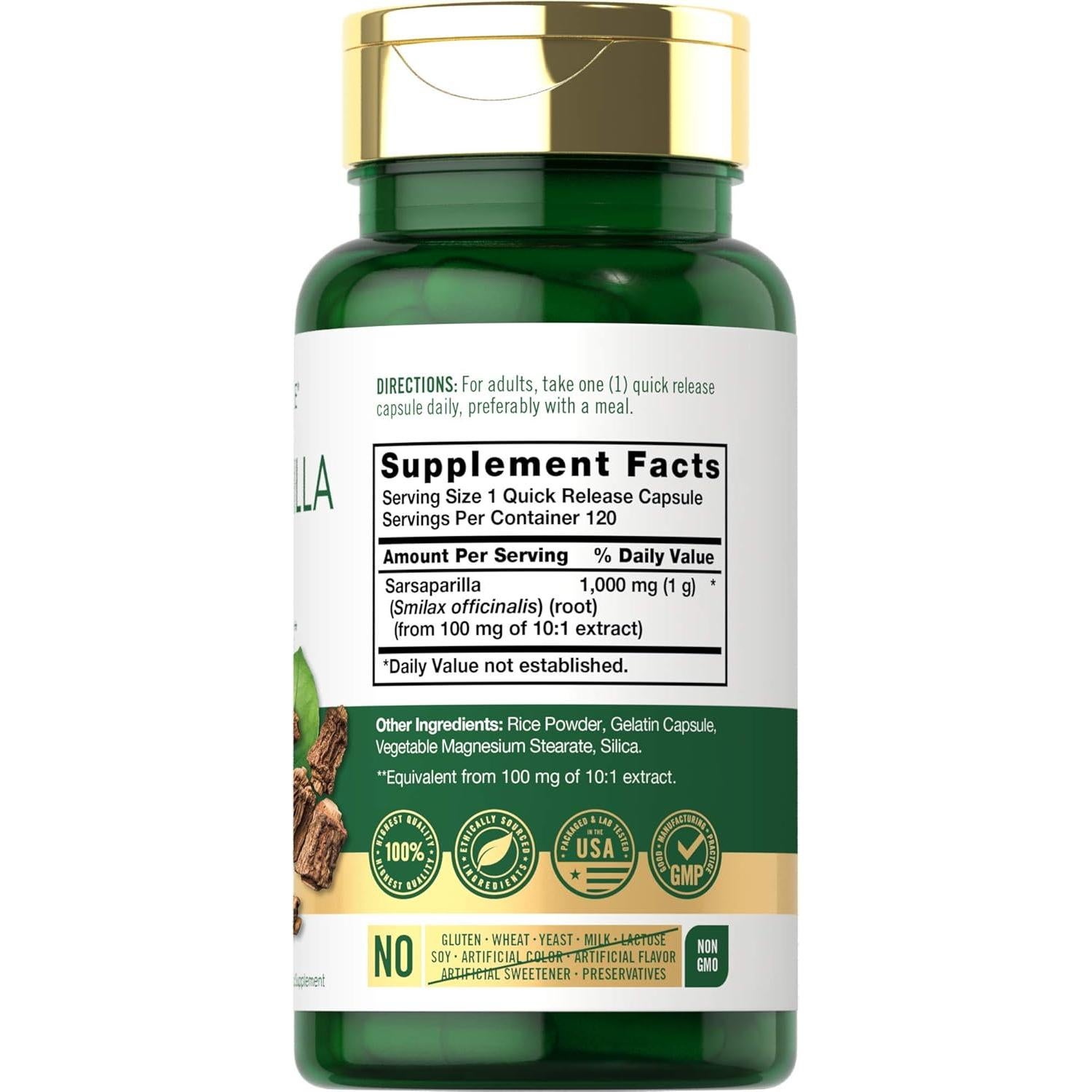 Cápsulas de raíz de sarsaparilla Carlyle 1000mg - 120 unidades