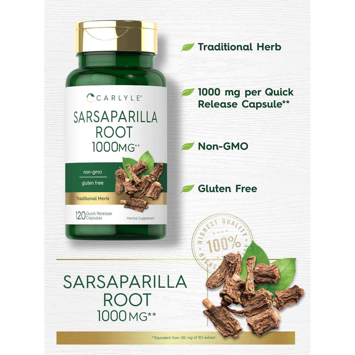 Cápsulas de raíz de sarsaparilla Carlyle 1000mg - 120 unidades