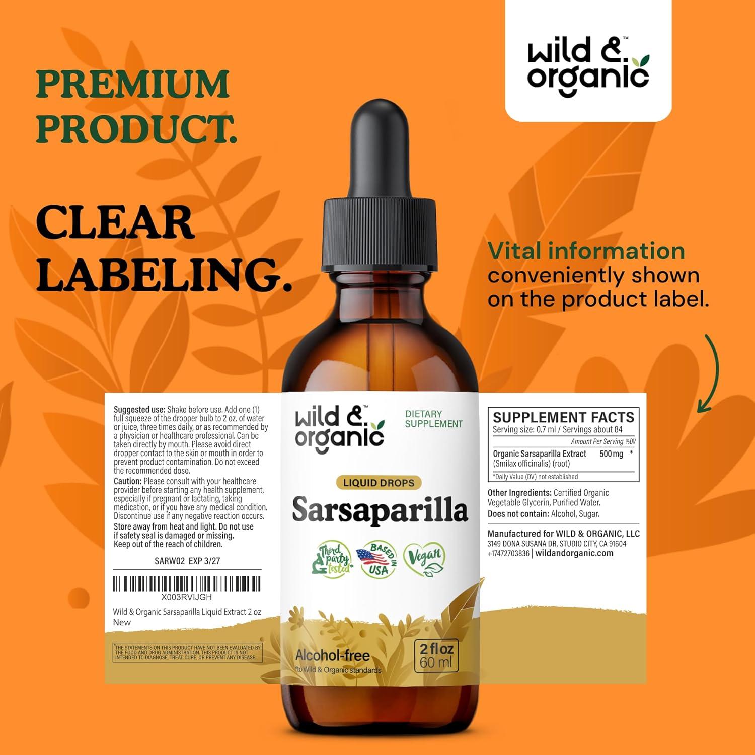Gotas Detox de Sarsaparilla Silvestre y Orgánica 59 ml - Suplemento Vegano