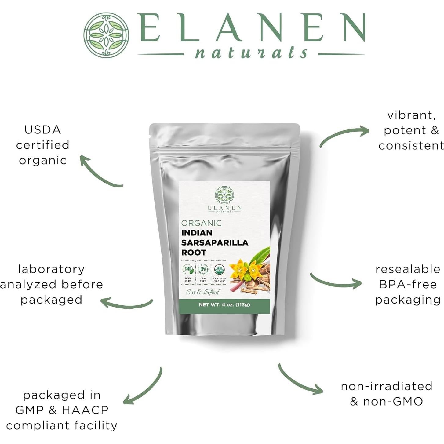 Raíz de Zarzaparrilla Orgánica Elanen Naturals 113g - Té Ayurvédico