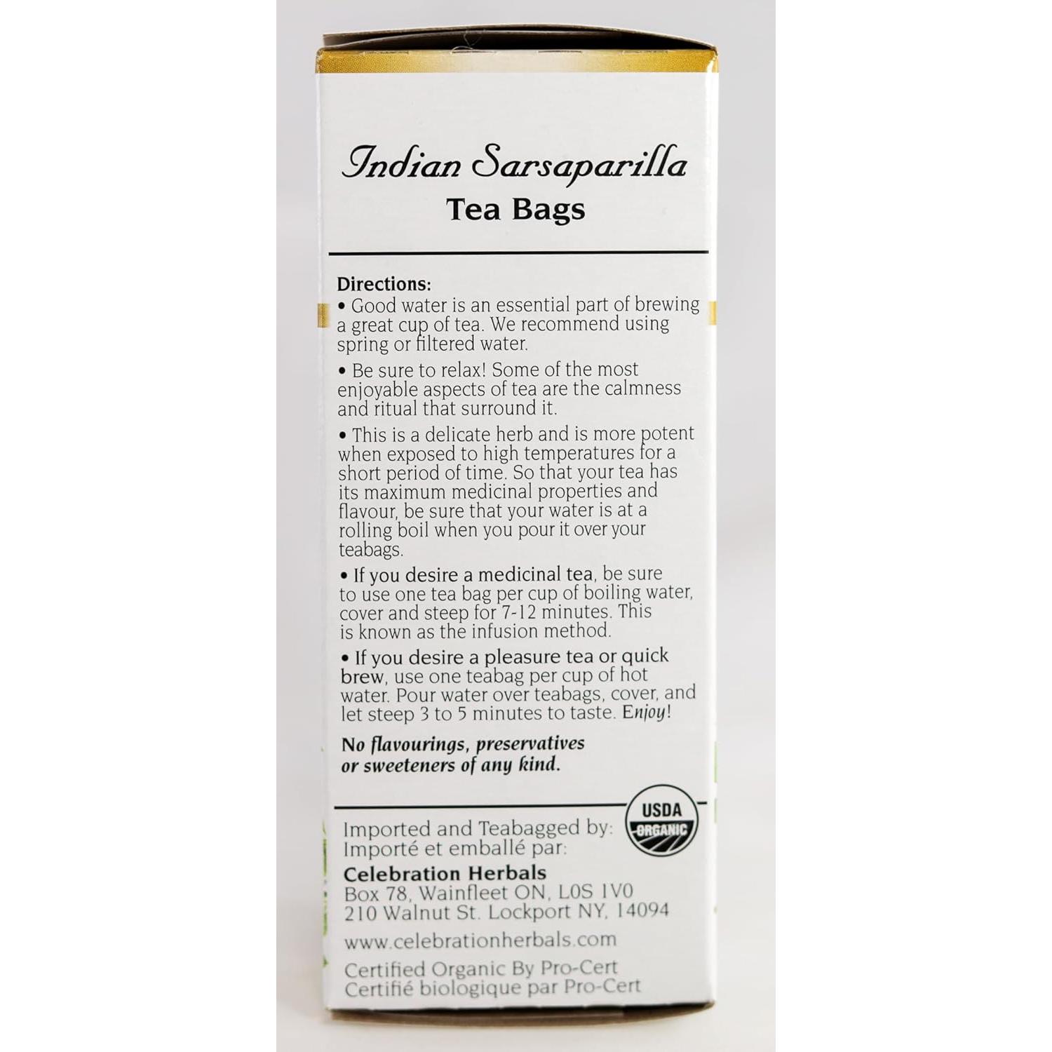 Té de raíz de sarsaparilla orgánico Celebration Herbals 24 bolsas